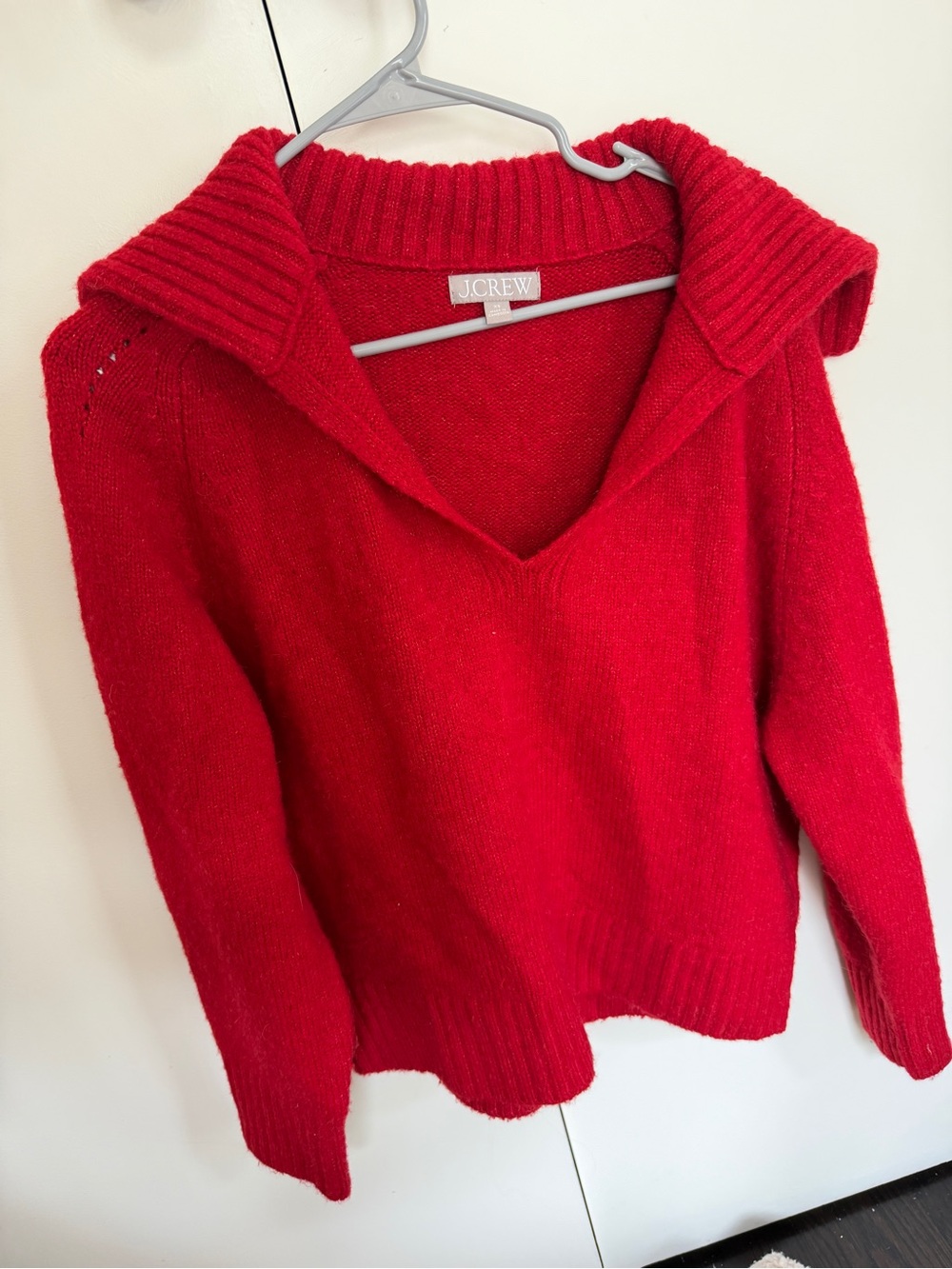 J. Crew Bright Red V-Neck Collared Sweater